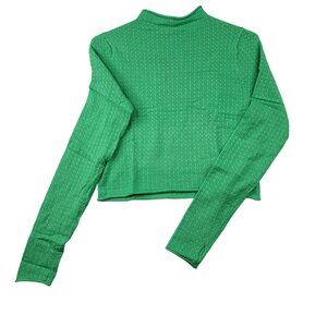 Wild Fable Women Mint Green Long Sleeve Cropped Knit Top Thumb Holes Small NWT